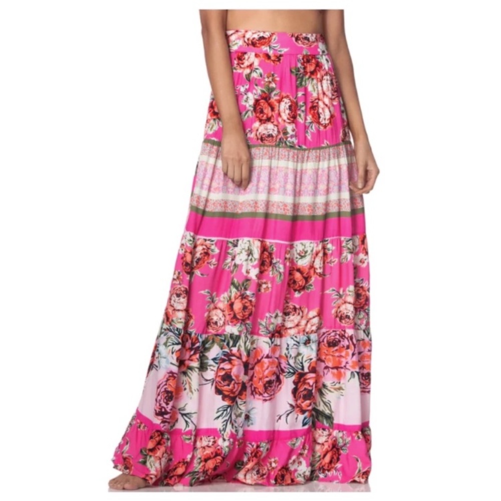 Maaji Free Feeling Freesia Pink Floral Fuchsia High Rise Maxi Skirt